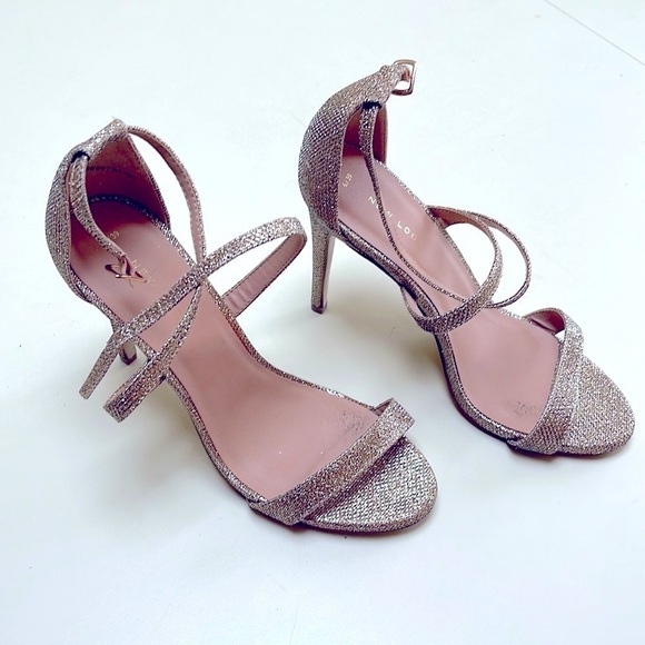 💜🤑 NEW LOOK Rose Gold Glitter Strappy Stiletto Heel Sandals Size 6 - Picture 6 of 10